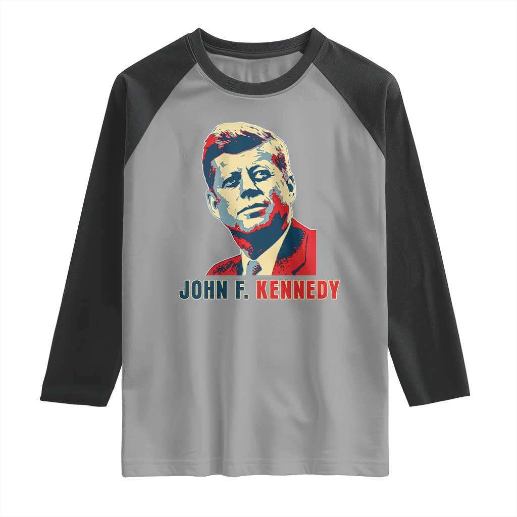 John F Kennedy American Flag US President Raglan Shirt TS14 Sport Gray Black Print Your Wear