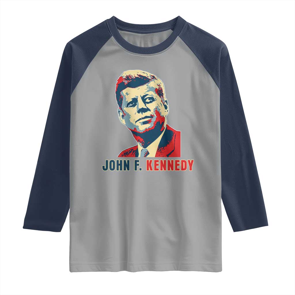 John F Kennedy American Flag US President Raglan Shirt TS14 Sport Gray Navy Print Your Wear