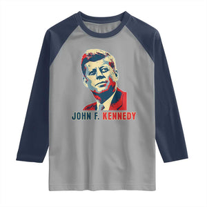 John F Kennedy American Flag US President Raglan Shirt TS14 Sport Gray Navy Print Your Wear