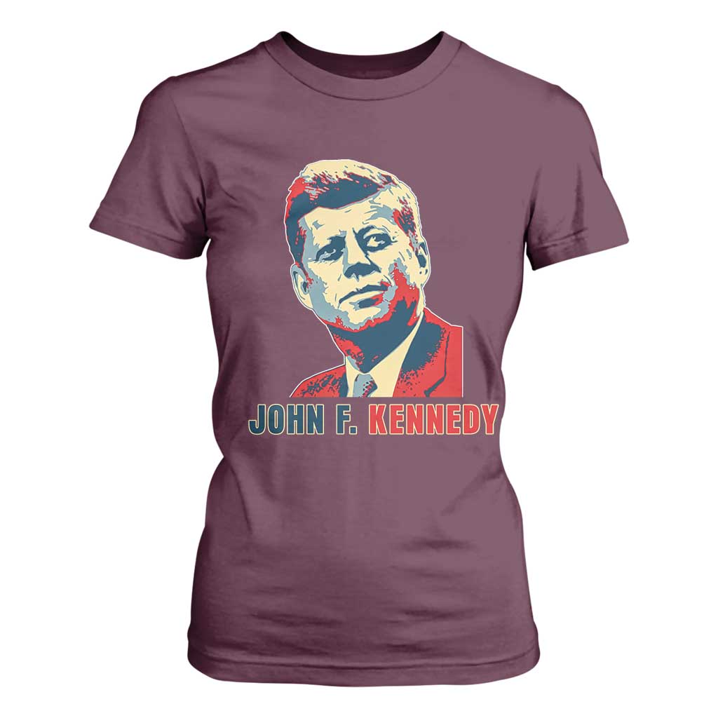 John F Kennedy American Flag US President T Shirt For Women TS14 Maroon Print Your Wear