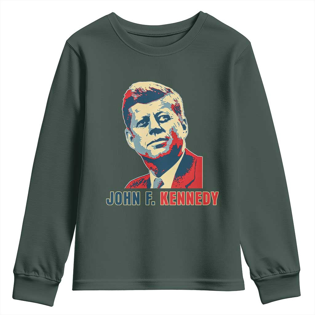 John F Kennedy American Flag US President Youth Sweatshirt TS14 Dark Forest Green Print Your Wear