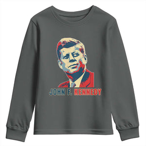 John F Kennedy American Flag US President Youth Sweatshirt TS14 Dark Heather Print Your Wear