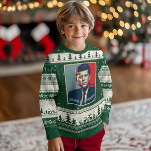 John F Kennedy Ugly Christmas Sweater American President History US Presidential Leader TS14 Forest Green Beige Print Your Wear