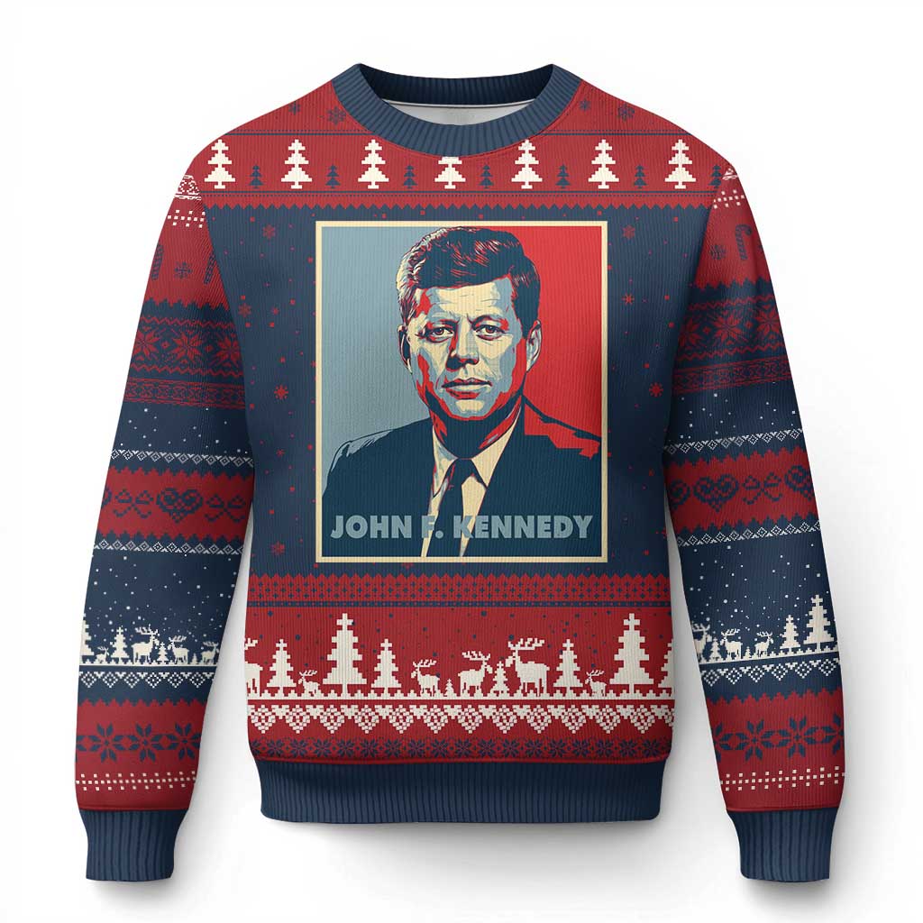 John F Kennedy Ugly Christmas Sweater American President History US Presidential Leader TS14 Navy Red Print Your Wear