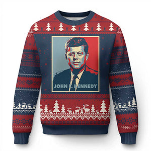 John F Kennedy Ugly Christmas Sweater American President History US Presidential Leader TS14 Navy Red Print Your Wear