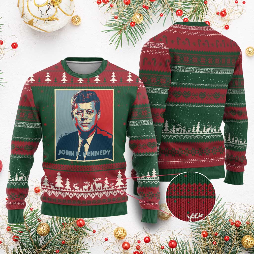 John F Kennedy Ugly Christmas Sweater American President History US Presidential Leader TS14 Red Green Print Your Wear