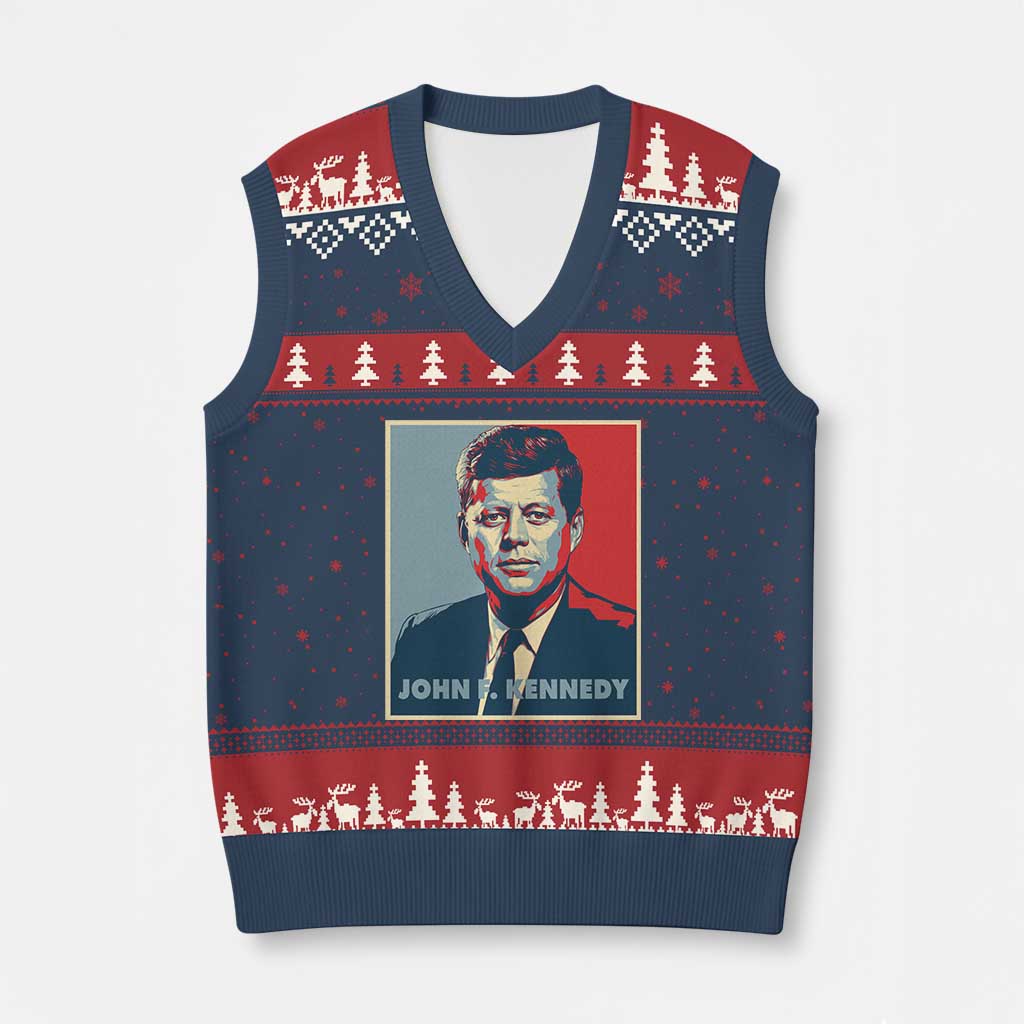 John F Kennedy V-Neck Knit Sweater Vest American President History US Presidential Leader TS14 Navy Red Print Your Wear