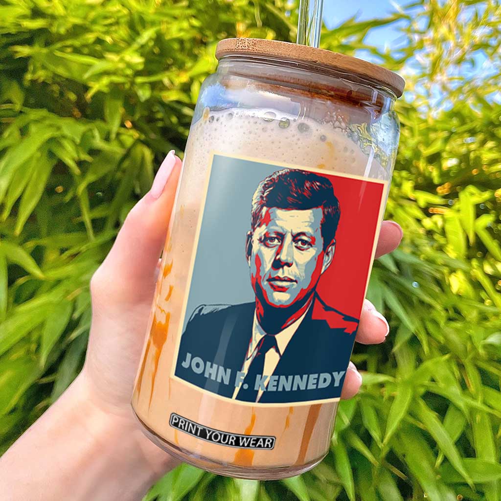 John F Kennedy Glass Can American President History US Presidential Leader TS14 Black Print Your Wear