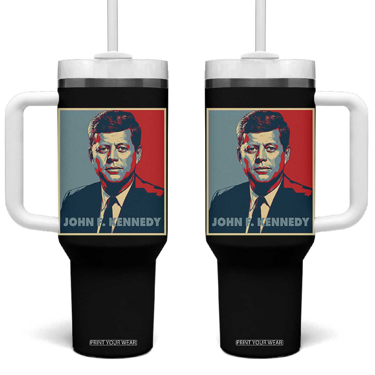 John F Kennedy Tumbler With Handle American President History US Presidential Leader TS14 One Size: 40 oz Black Print Your Wear