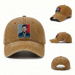 John F Kennedy Washed Cotton Baseball Cap American President History US Presidential Leader TS14 Washed Cap Universal Fit Yellow Ochre Print Your Wear