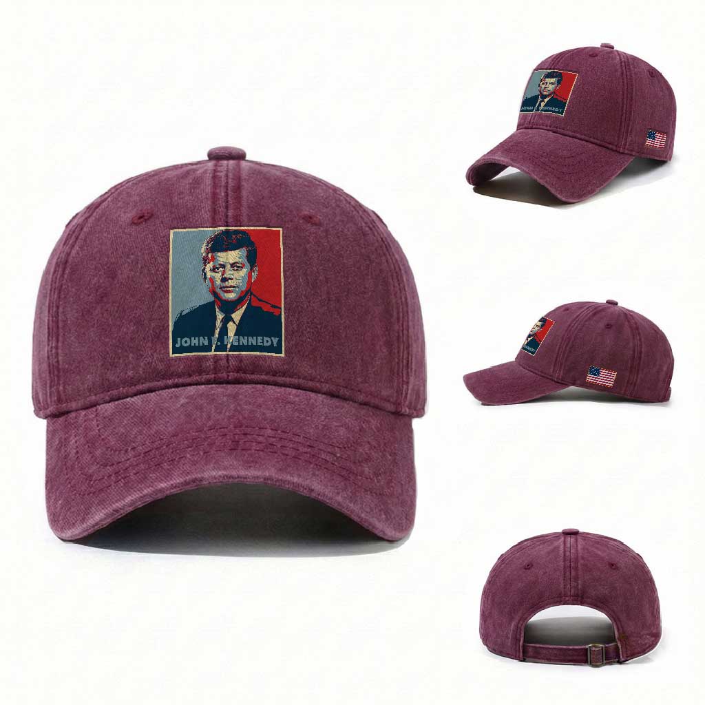 John F Kennedy Washed Cotton Baseball Cap American President History US Presidential Leader TS14 Washed Cap Universal Fit Burgundy Print Your Wear