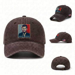 John F Kennedy Washed Cotton Baseball Cap American President History US Presidential Leader TS14 Washed Cap Universal Fit Dark Brown Print Your Wear