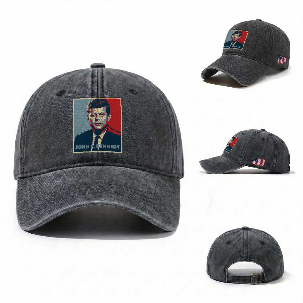 John F Kennedy Washed Cotton Baseball Cap American President History US Presidential Leader TS14 Washed Cap Universal Fit Dark Gray Print Your Wear
