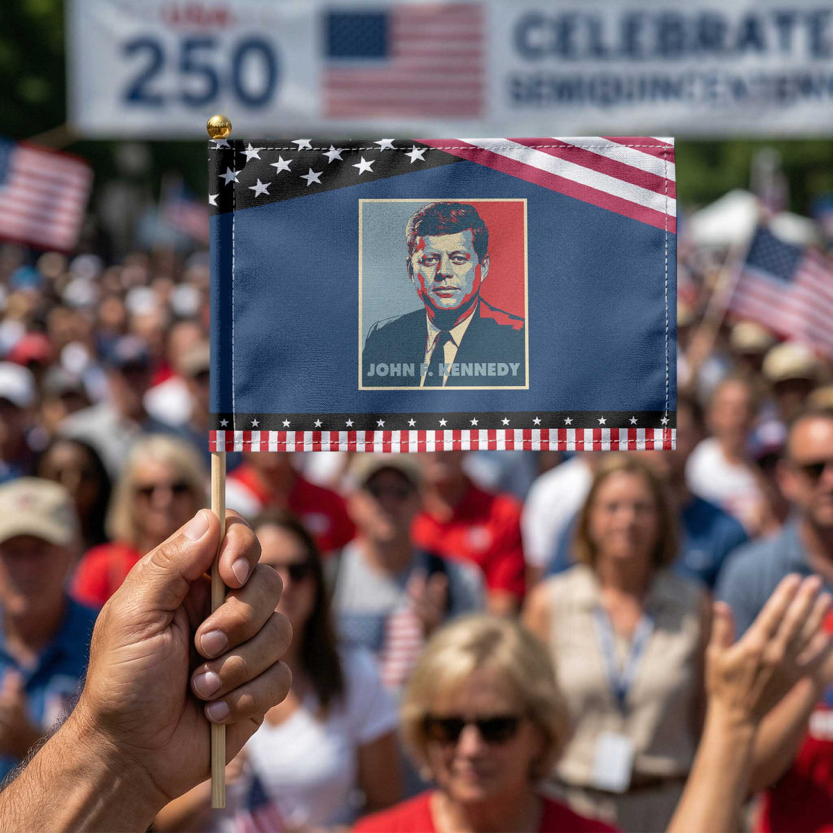 John F Kennedy Patriotic Handheld Flag American President History US Presidential Leader TS14 Classic 8.2