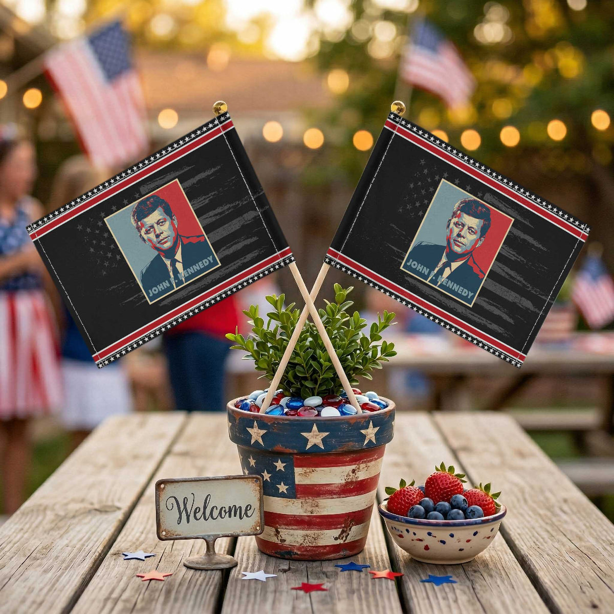 John F Kennedy Patriotic Handheld Flag American President History US Presidential Leader TS14 Distressed 8.2