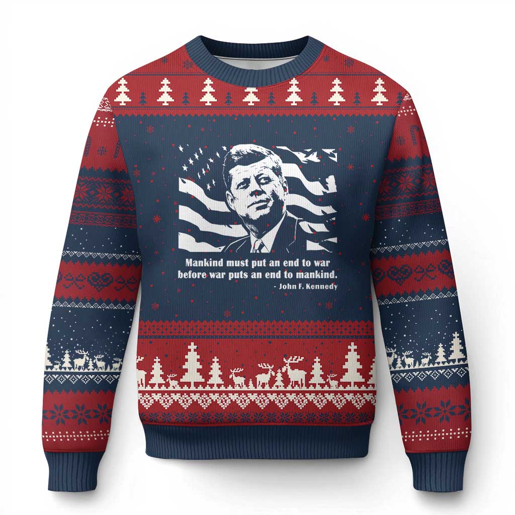 John F Kennedy Quote Ugly Christmas Sweater American Flag US President TS14 Navy Red Print Your Wear