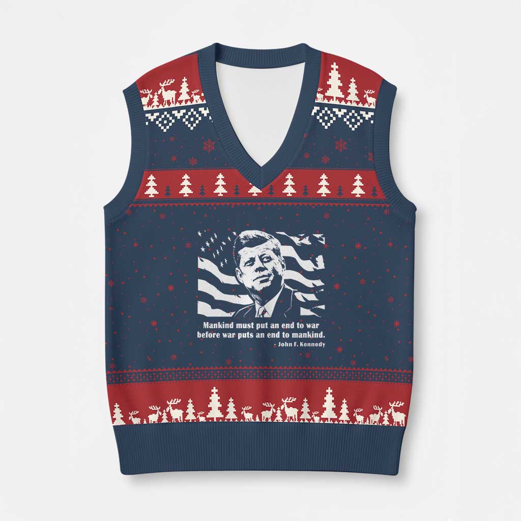 John F Kennedy Quote V-Neck Knit Sweater Vest American Flag US President TS14 Navy Red Print Your Wear