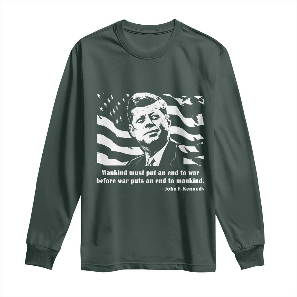 John F Kennedy Quote Long Sleeve Shirt American Flag US President TS14 Dark Forest Green Print Your Wear