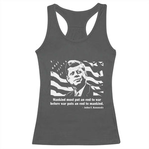 John F Kennedy Quote Racerback Tank Top American Flag US President TS14 Dark Heather Print Your Wear