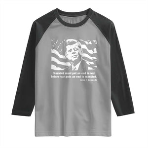 John F Kennedy Quote Raglan Shirt American Flag US President TS14 Sport Gray Black Print Your Wear