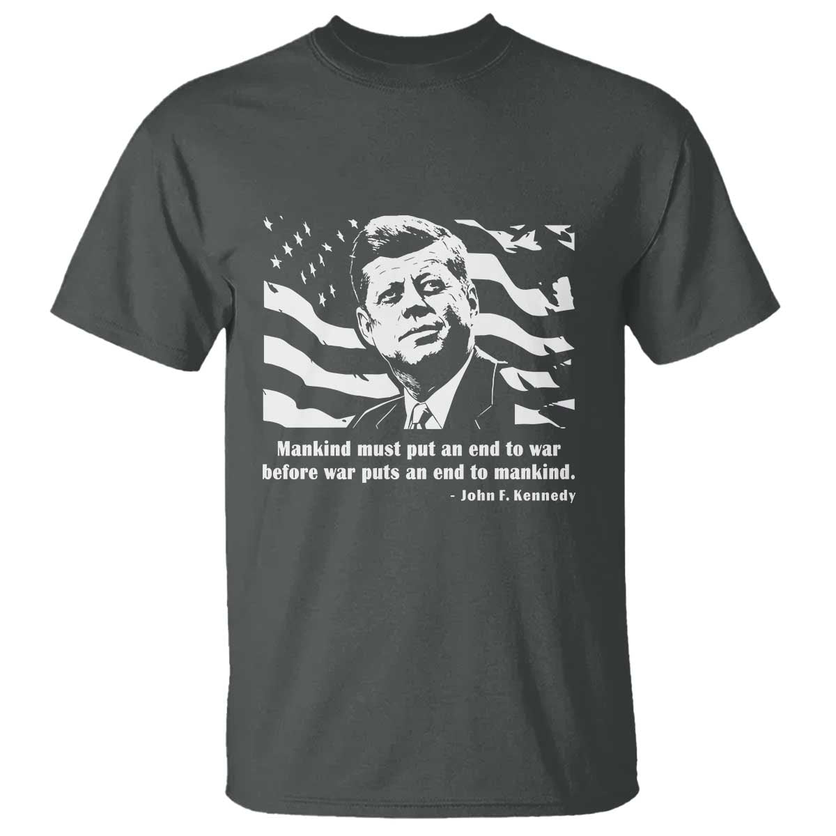 John F Kennedy Quote T Shirt American Flag US President TS14 Dark Heather Print Your Wear