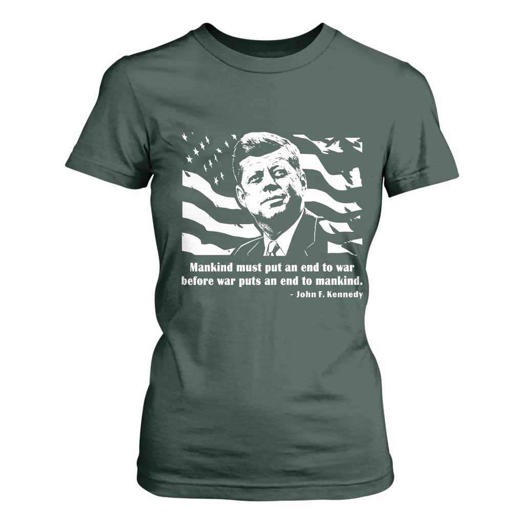 John F Kennedy Quote T Shirt For Women American Flag US President TS14 Dark Forest Green Print Your Wear