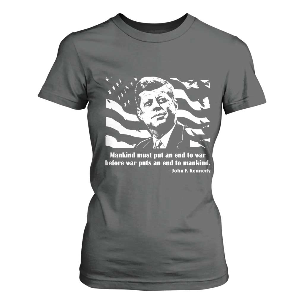 John F Kennedy Quote T Shirt For Women American Flag US President TS14 Dark Heather Print Your Wear
