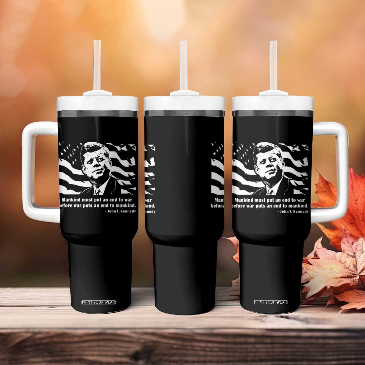 John F Kennedy Quote Tumbler With Handle American Flag US President TS14 Print Your Wear