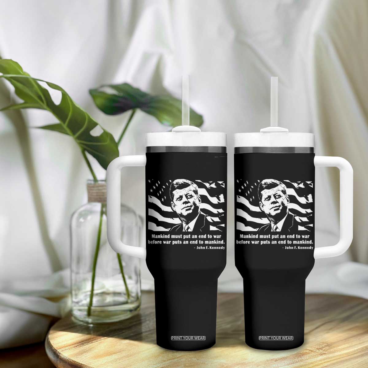 John F Kennedy Quote Tumbler With Handle American Flag US President TS14 Print Your Wear