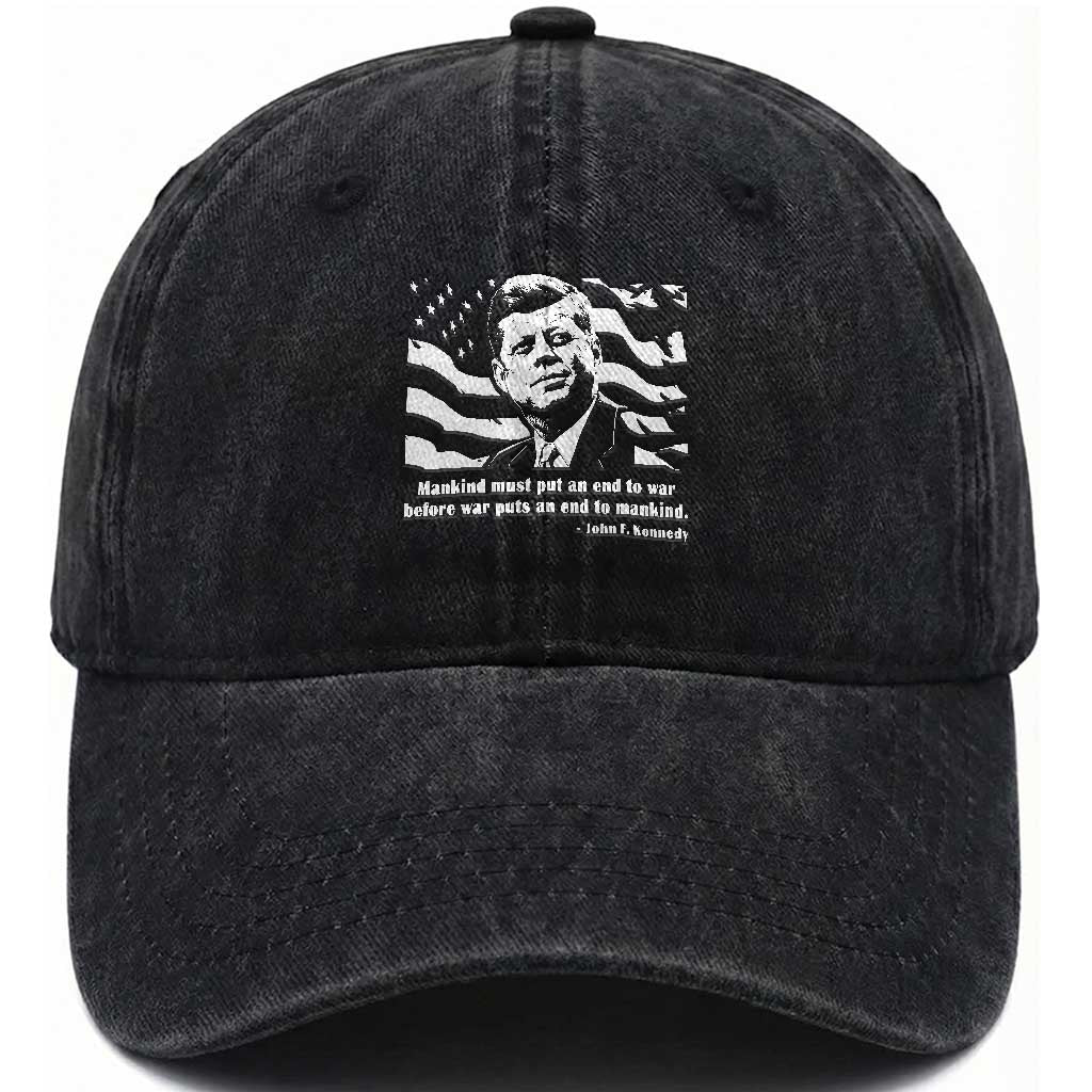 John F Kennedy Quote Washed Cotton Baseball Cap American Flag US President TS14 Washed Cap Universal Fit Black Print Your Wear