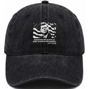 John F Kennedy Quote Washed Cotton Baseball Cap American Flag US President TS14 Washed Cap Universal Fit Black Print Your Wear