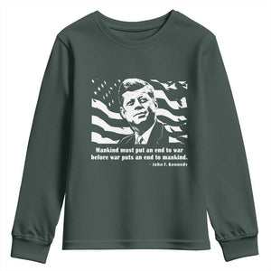 John F Kennedy Quote Youth Sweatshirt American Flag US President TS14 Dark Forest Green Print Your Wear