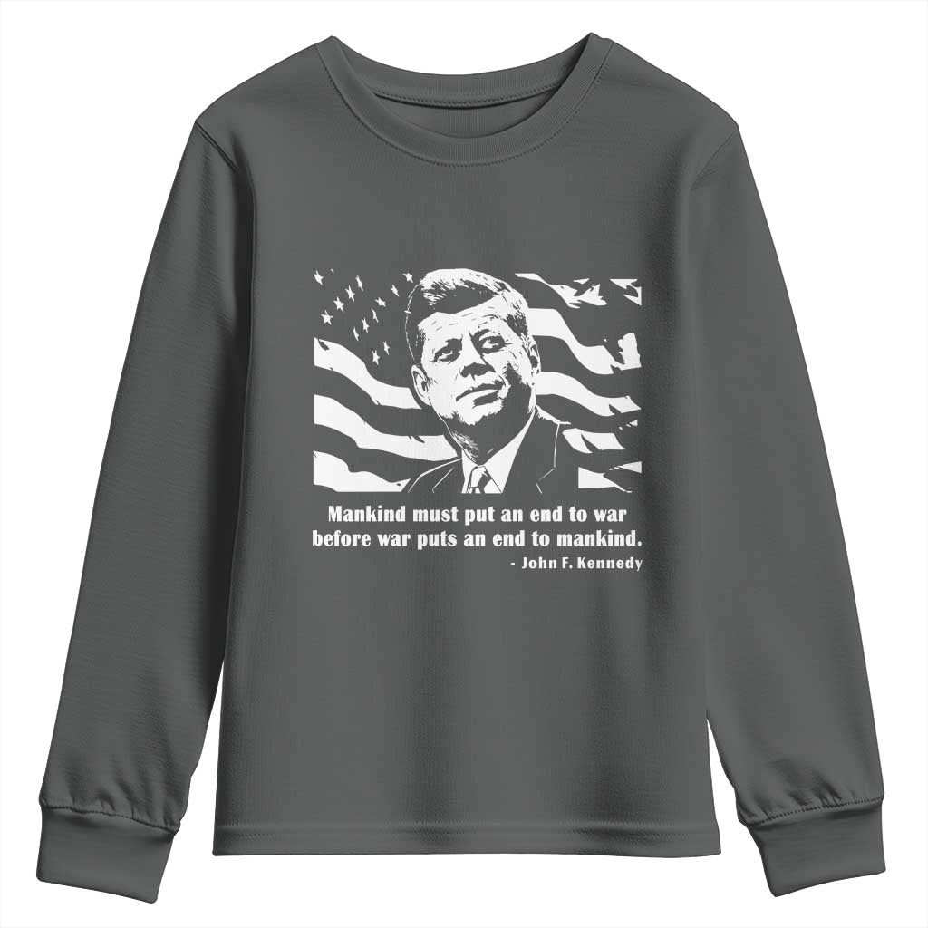 John F Kennedy Quote Youth Sweatshirt American Flag US President TS14 Dark Heather Print Your Wear