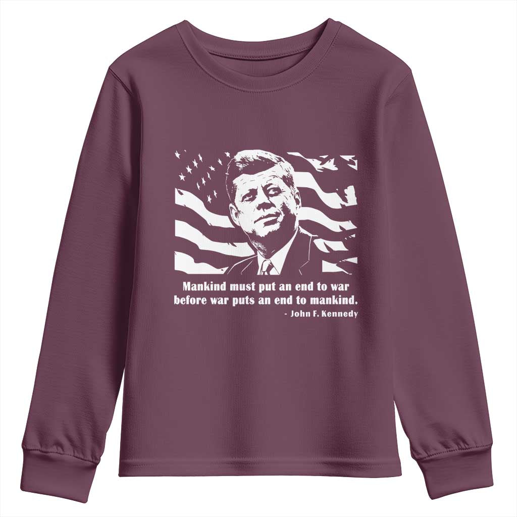 John F Kennedy Quote Youth Sweatshirt American Flag US President TS14 Maroon Print Your Wear