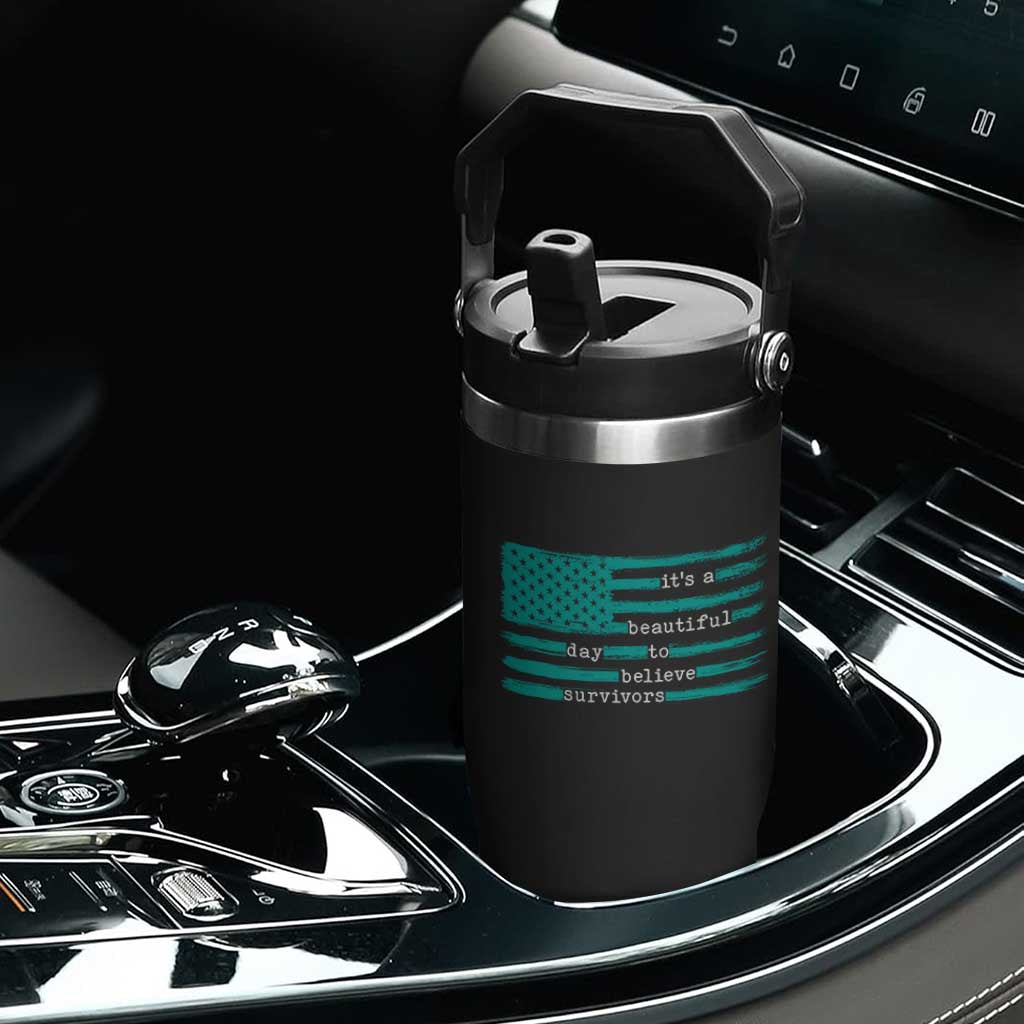 Sexual Assault Awareness Flip Straw Tumbler It's a Beautiful Day To Believe Survivors TS14 Print Your Wear