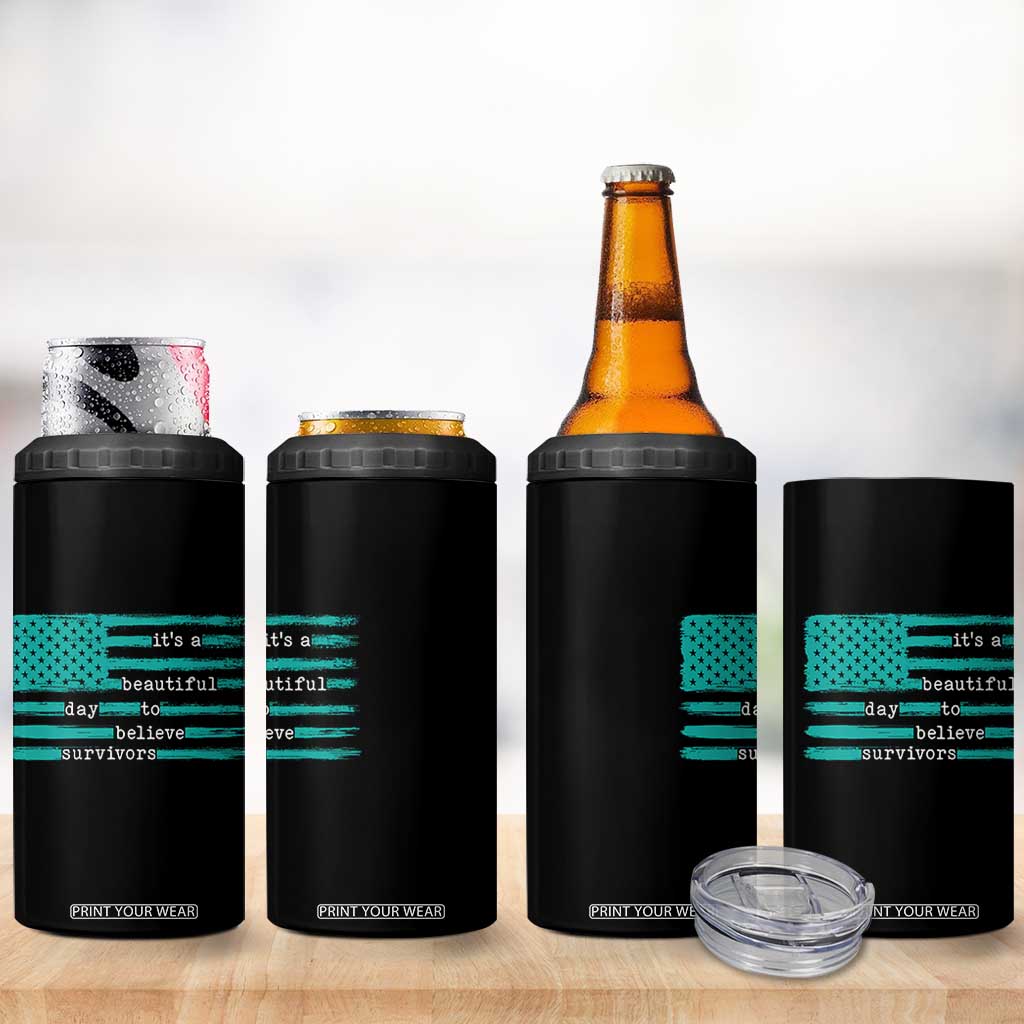 Sexual Assault Awareness 4 in 1 Can Cooler Tumbler It's a Beautiful Day To Believe Survivors TS14 Print Your Wear