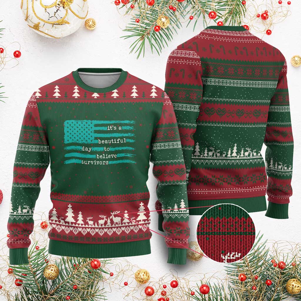 Sexual Assault Awareness Ugly Christmas Sweater It's a Beautiful Day To Believe Survivors TS14 Red Green Print Your Wear