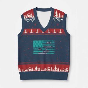 Sexual Assault Awareness V-Neck Knit Sweater Vest It's a Beautiful Day To Believe Survivors TS14 Navy Red Print Your Wear