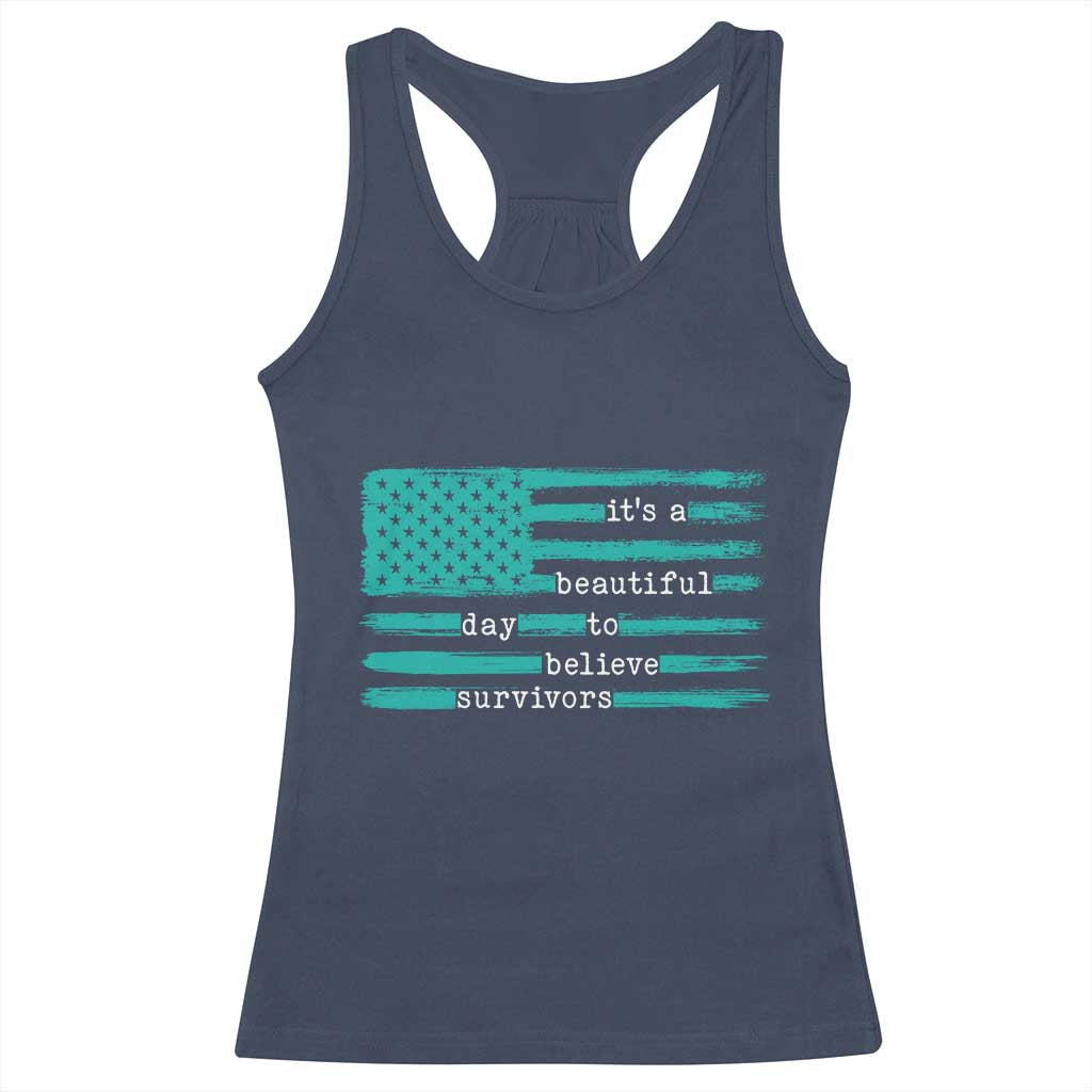 Sexual Assault Awareness Racerback Tank Top It's a Beautiful Day To Believe Survivors TS14 Navy Print Your Wear