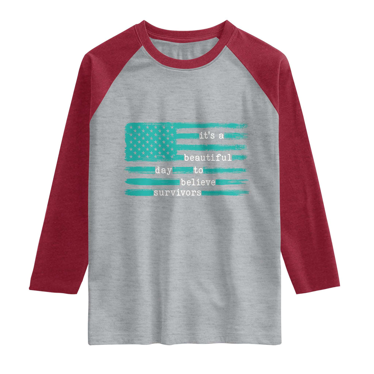 Sexual Assault Awareness Raglan Shirt It's a Beautiful Day To Believe Survivors TS14 Heather Gray Heather Red Print Your Wear