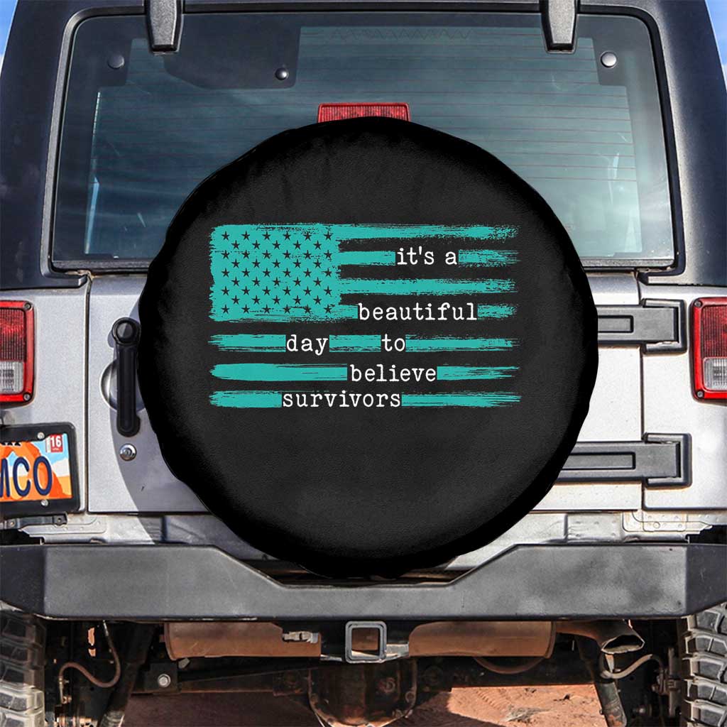 Sexual Assault Awareness Spare Tire Cover It's a Beautiful Day To Believe Survivors TS14 No hole Black Print Your Wear