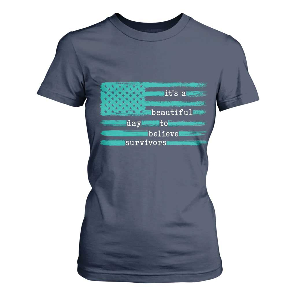 Sexual Assault Awareness T Shirt For Women It's a Beautiful Day To Believe Survivors TS14 Navy Print Your Wear