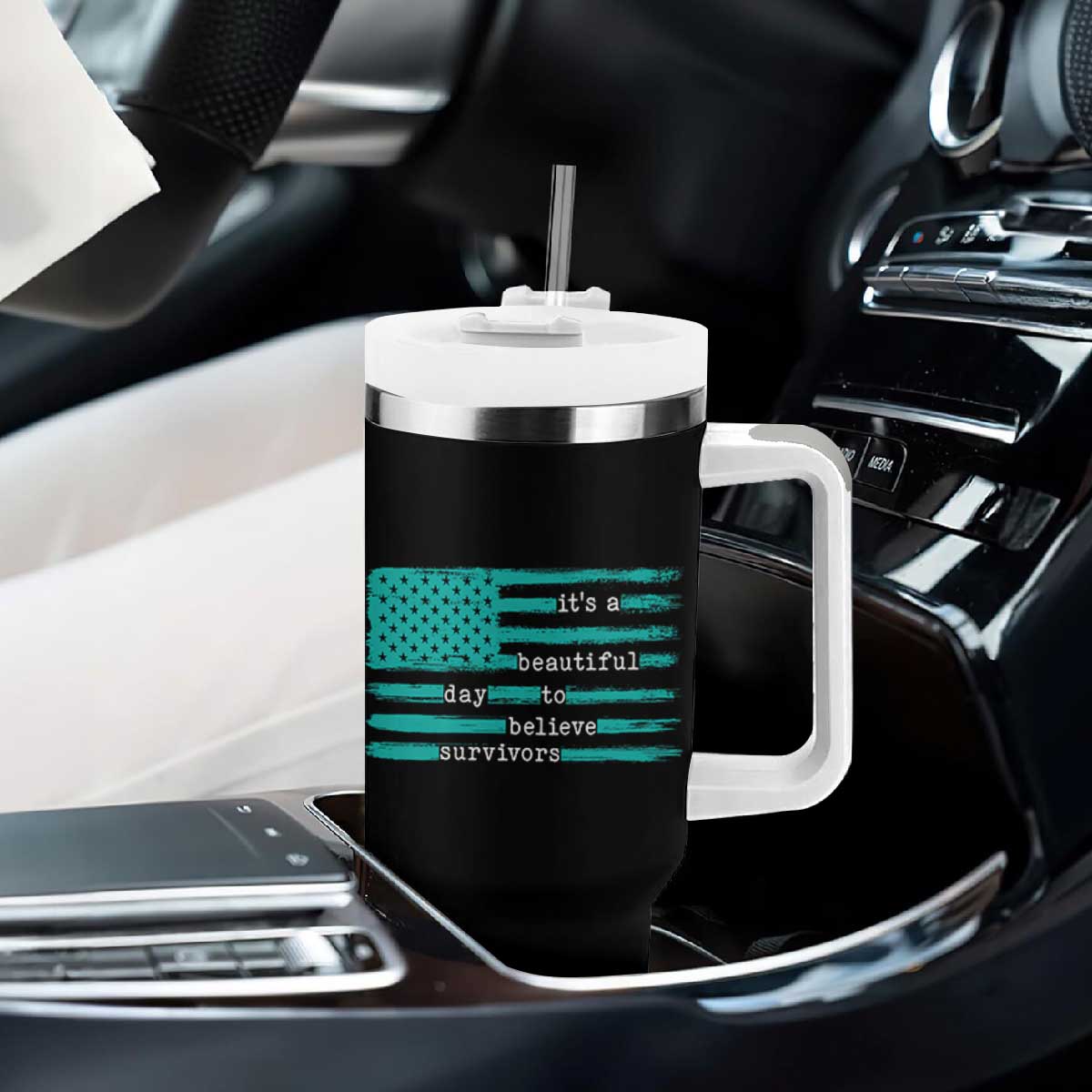 Sexual Assault Awareness Tumbler With Handle It's a Beautiful Day To Believe Survivors TS14 Print Your Wear
