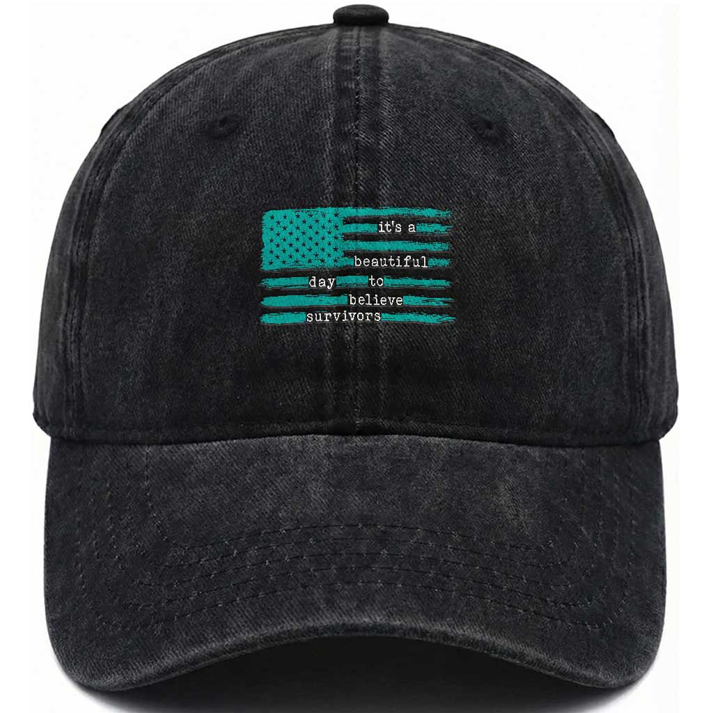 Sexual Assault Awareness Washed Cotton Baseball Cap It's a Beautiful Day To Believe Survivors TS14 Washed Cap Universal Fit Black Print Your Wear