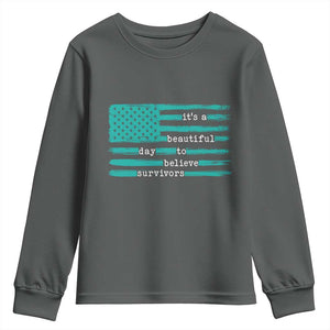 Sexual Assault Awareness Youth Sweatshirt It's a Beautiful Day To Believe Survivors TS14 Dark Heather Print Your Wear