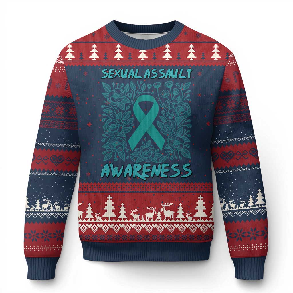 Sexual Assault Awareness Month Ugly Christmas Sweater TS14 Navy Red Print Your Wear