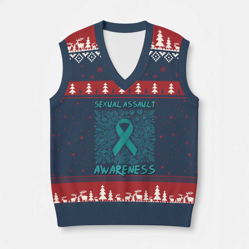 Sexual Assault Awareness Month V-Neck Knit Sweater Vest TS14 Navy Red Print Your Wear
