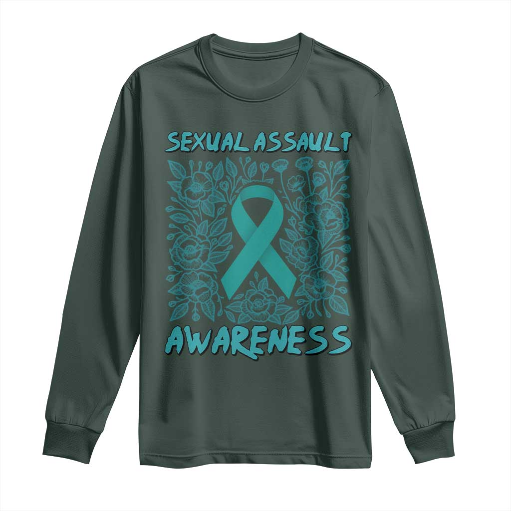 Sexual Assault Awareness Month Long Sleeve Shirt TS14 Dark Forest Green Print Your Wear