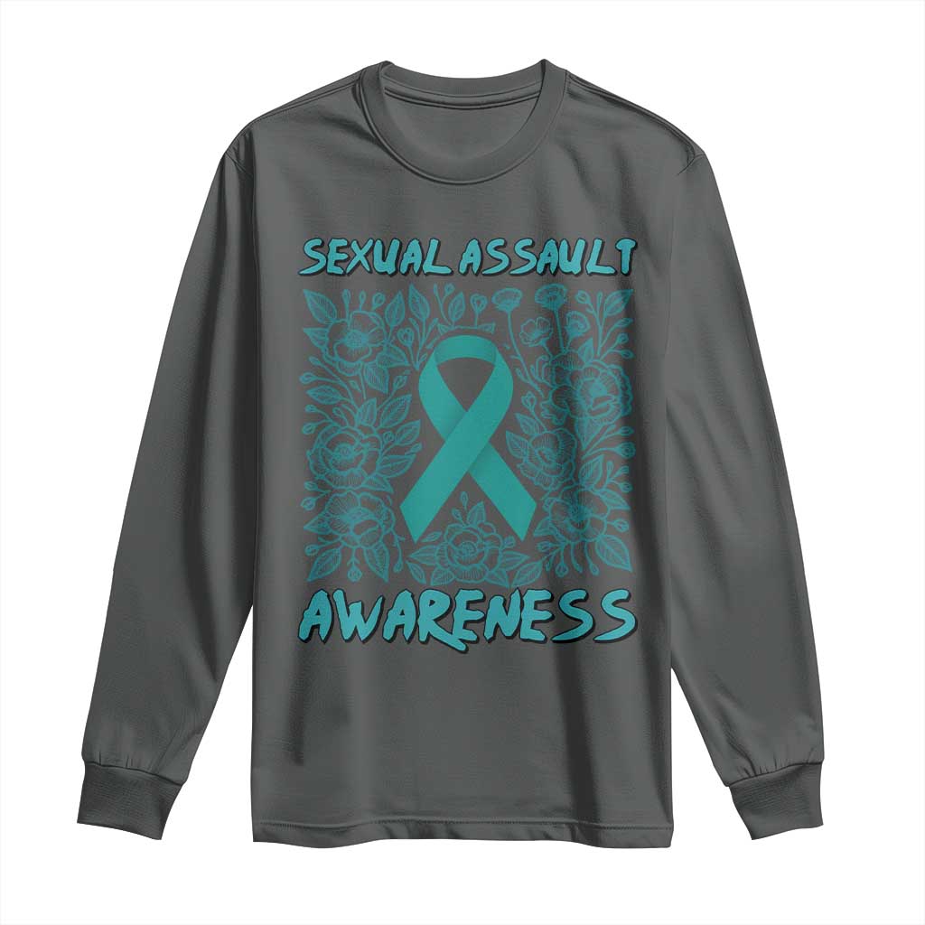 Sexual Assault Awareness Month Long Sleeve Shirt TS14 Dark Heather Print Your Wear