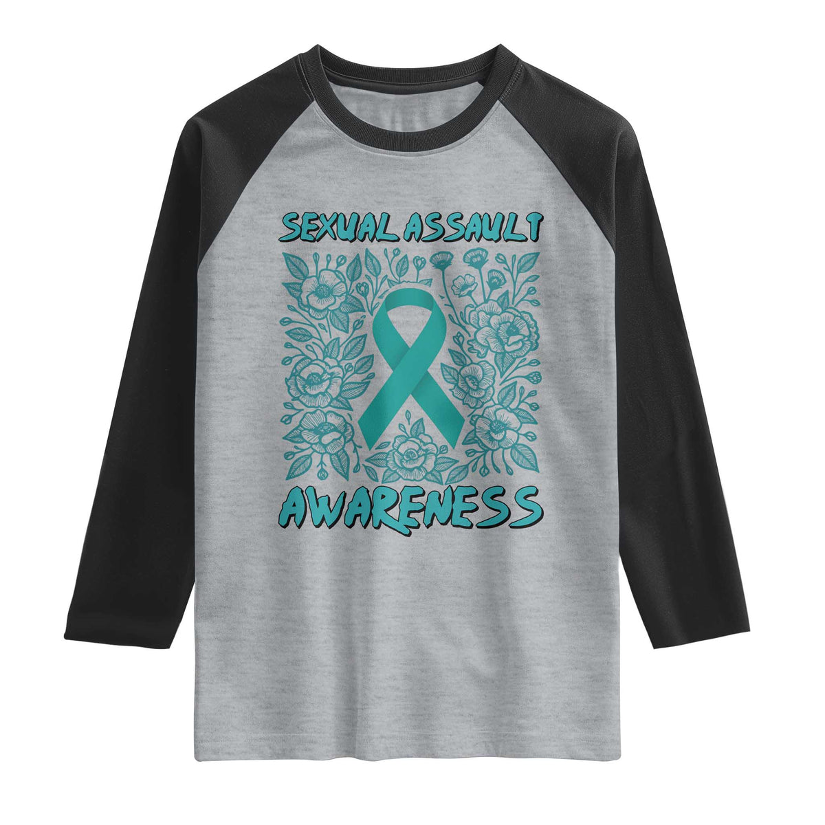 Sexual Assault Awareness Month Raglan Shirt TS14 Heather Gray Black Print Your Wear